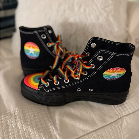 Custom PRIDE Converse Black Sneakers! Worn once. Women’s 8. - Picture 5 of 9